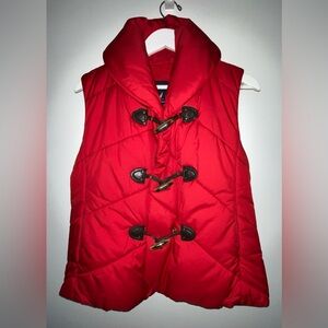 Nautica Red Quilted Puffer Snap front Toggle Vest Jacket w/ pockets Size L Large